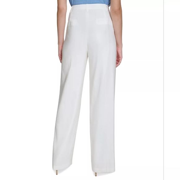 Calvin Klein NWT Timeless Off-White High-Rise Wide-Leg Linen Dress Pants SIZE 8 - Picture 4 of 12